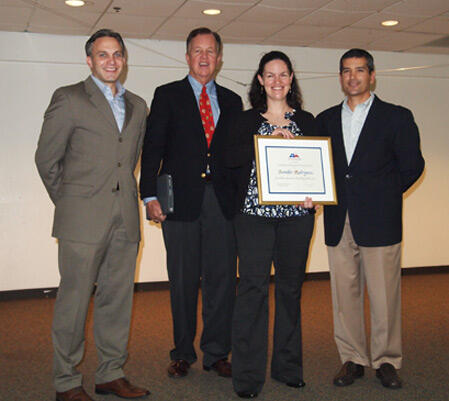 From left to right: Mark Larson, KIPP San Antonio CEO; Joe Krier, Humanities Texas former board member; award winner Jennifer Rodriguez; and Texas State Representative Mike Villarreal.