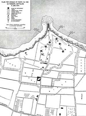 Plan for assault at Point du Hoc (misspelled Hoe), 2nd Ranger Battalion, June 6, 1944 (U.S. Army). Plan for Assault