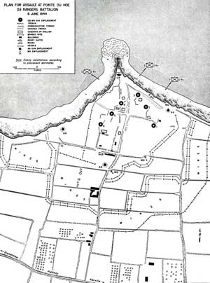 Plan for assault at Point du Hoc (misspelled Hoe), 2nd Ranger Battalion, June 6, 1944 (U.S. Army). Plan for Assault