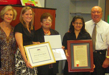 From left to right: HTx board member Elinor Donnell, HTx Coordinator of Educational Programs Liz Bohman Barger, Esther Oliver, constituent services liaison for U.S. Rep. Solomon P. Ortiz, Sonia Adriana Noyola, and State Senator Juan "Chuy" Hinojosa.