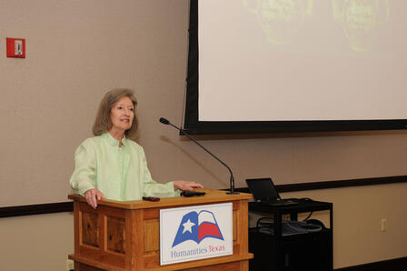 Mary L. Volcansek, Texas Christian University professor of poitical science and Humanities Texas board chair gives a lecture on the Constitution in Fort Worth. Mary Volcansek gives a lecture in Fort Worth