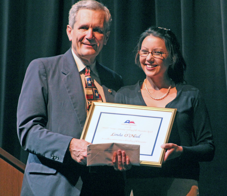 U.S. Congressman Lloyd Doggett with Linda O'Neal, 2011 recipient of the James F. Veninga Outstanding Teaching of the Humanities Award. Congressman Lloyd Doggett and Linda O'Neal