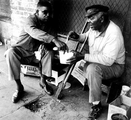 Griffin and Sterling Williams share a stew of corn, turnips, and rice, seasoned with thyme, bay leaf, and green peppers. Photo by Don Rutledge, reprinted with the permission of Wings Press. Griffin with Sterling Williams